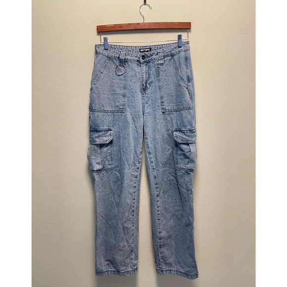 Hot Topic Juniors Jeans Size 5 Blue Light Wash Cargo Baggy Grunge 7 Club Y2K - Picture 1 of 9